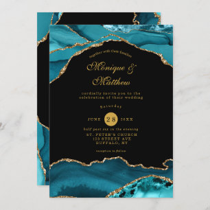 Invitation Moderne Turquoise et doré Agate Mariage en pierre