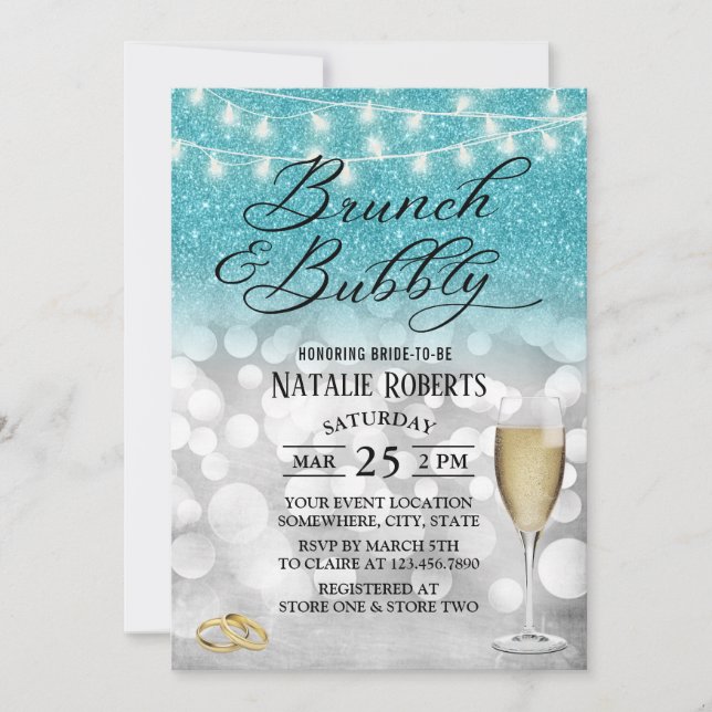 Invitation Moderne Turquoise & Silver Brunch & Fête des marié (Devant)