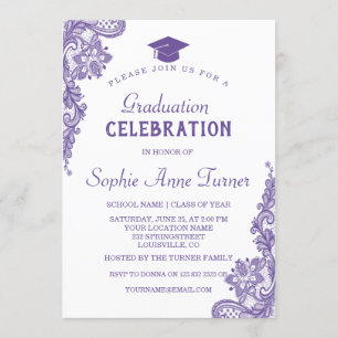 Invitation Moderne Ultra Violet Dentelle Partie de graduation