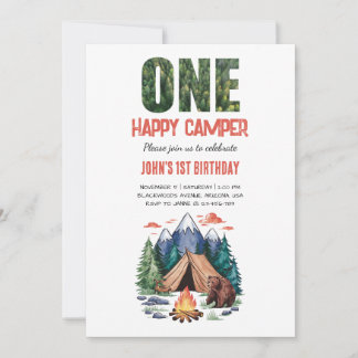 Invitation Moderne Un Happy Camper Woodland 1er
