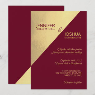 Invitation Moderne unique élégant Mariage Bourgogne & Or