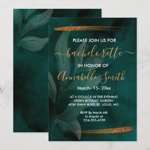 Invitation moderne vert émeraude et feuille célibataire