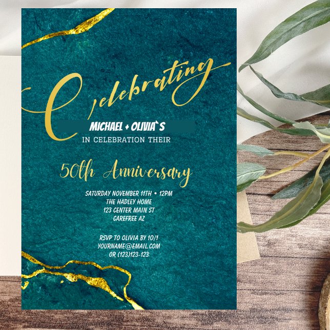 Invitation Moderne Vert et Or pour le 50e Annivers (Créateur téléchargé)