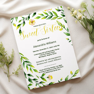 Invitation Moderne vert jaune floral extérieur Sweet Sixteen