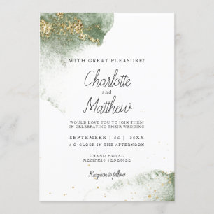 Invitation Moderne Vert Or (Imitation) Taches d'aquarelle