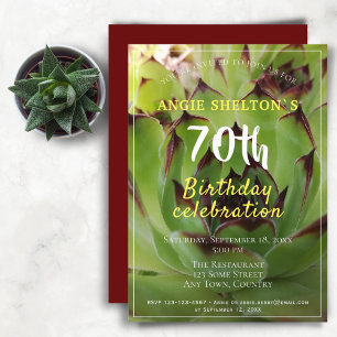 Invitation Moderne Vert Succulent 70e fête d'anniversaire