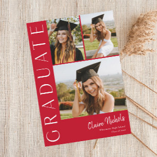 Invitation Moderne Vertical 3 Photo Collage Graduation