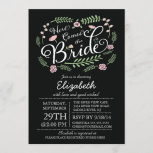 Invitation Moderne vient ici le rose de jeune mariée floral