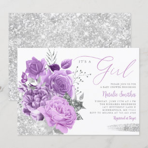 Invitation Moderne violet C'Est Une Fille Floral Boho Baby sh