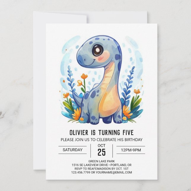 Invitation Moderne Whimsal Personnalisé Dinosaur Garçon Anniv (Devant)