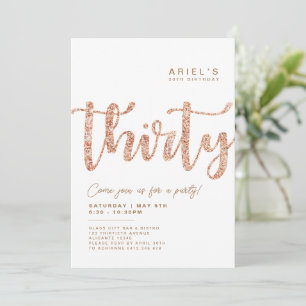 Invitation Moderne White & Rose Gold 30e anniversaire Invitat