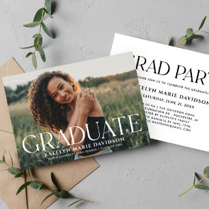 Invitation Moderne White Serif Graduate Photo Graduate