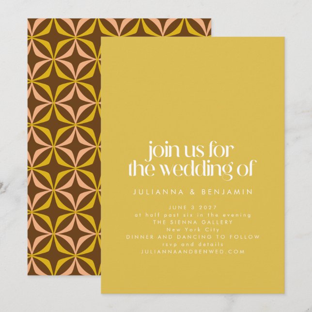 Invitation Moderne Yellow Retro esthétique Mariage chic (Devant / Derrière)