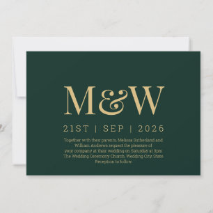 Invitation ModernForrest Green Monogramme Mariage or