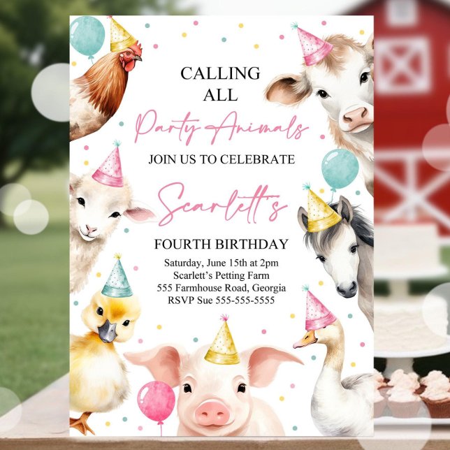 Invitation Modifiable Appel à tous les animaux de fête Fille  (Créateur téléchargé)