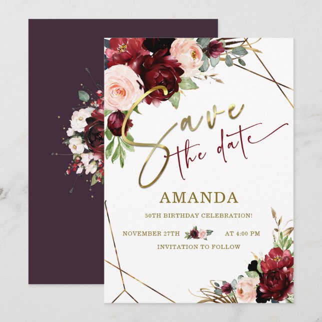 Invitation Modifiable Enregistrer la date 50e anniversaire (Devant / Derrière)