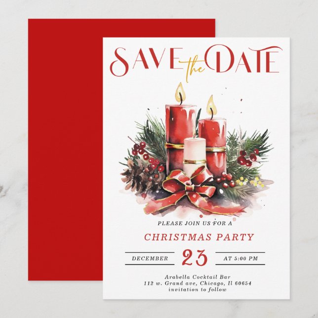 Invitation Modifiable Enregistrer la date Modèle fête de Noël (Devant / Derrière)