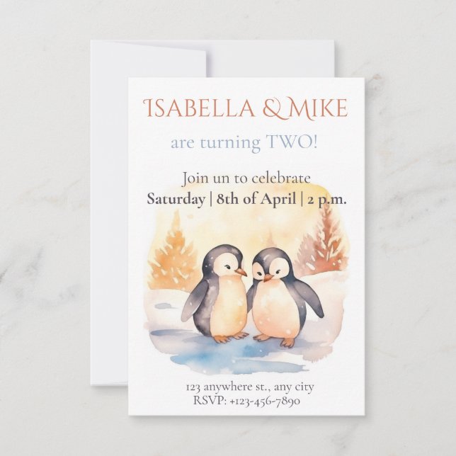 Invitation modifiable pour fête jumelle à l'aquare (Devant)