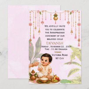 Invitation modifiable pour la cérémonie du riz ind