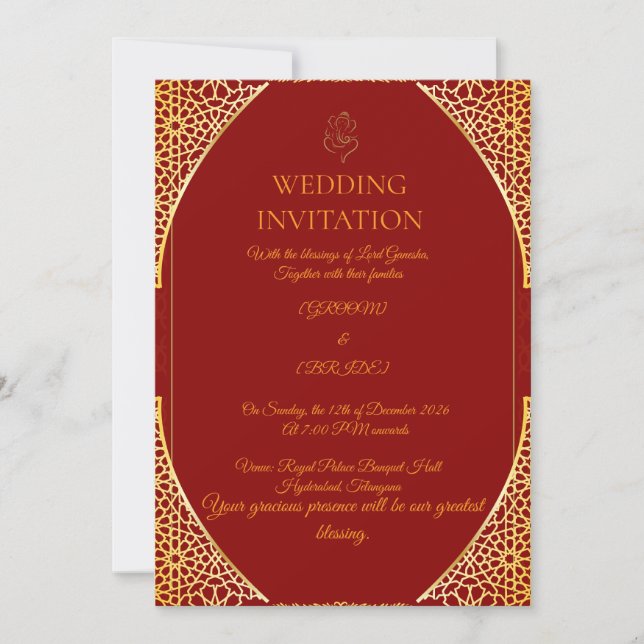 Invitation modifiable pour un mariage indien (Devant)