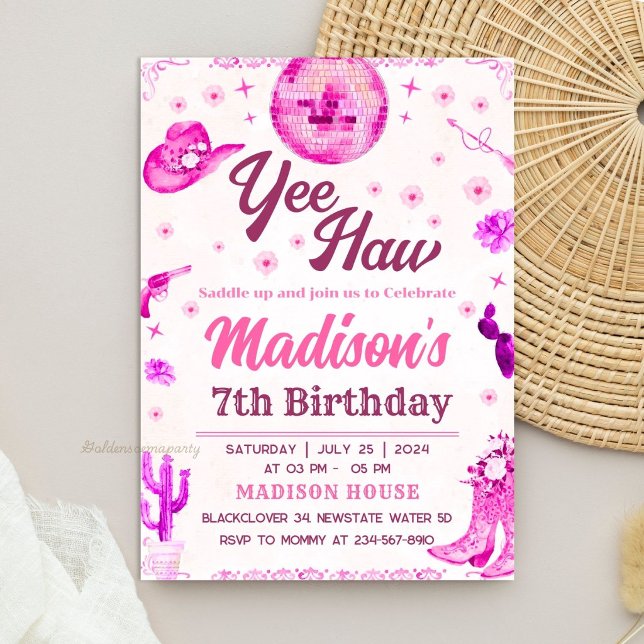 Invitation modifiable pour une soirée disco Cowgir (Cowgirl Disco Party Editable Invitation
)