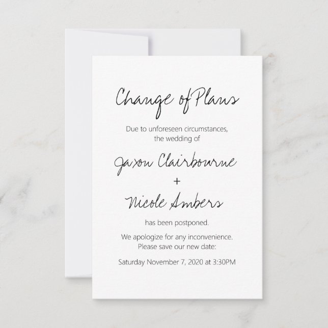 Invitation Modification des plans Replanifier le Mariage phot (Devant)
