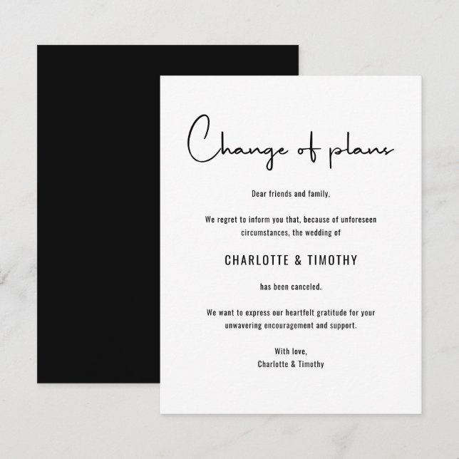 Invitation Modification des plans reportés Annulé Mariage (Devant / Derrière)