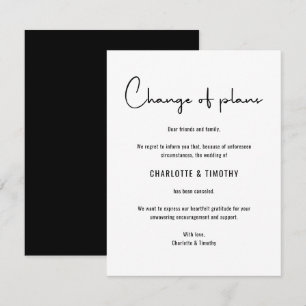 Invitation Modification des plans reportés Annulé Mariage