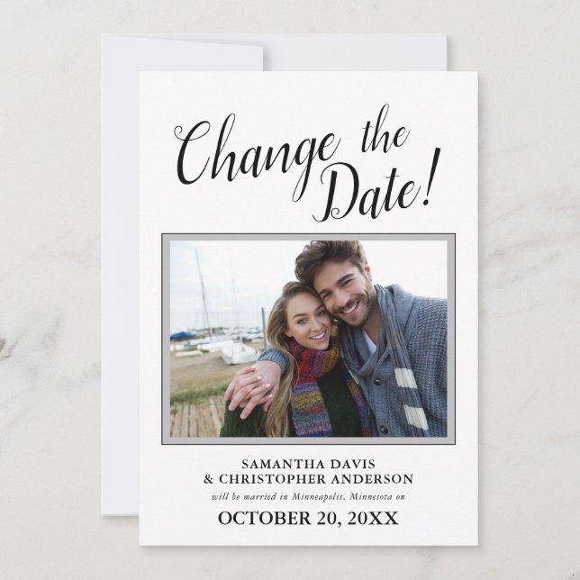 Invitation Modifié Le Mariage Date Photo Calligraphy (Devant)