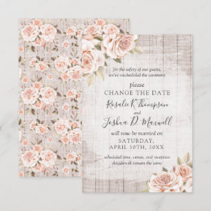 Invitation Modifier La Date Du Reprogrammé Mariage Rustic Ros