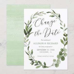 Invitation Modifier la date Eucalyptus couronnes verdure simp