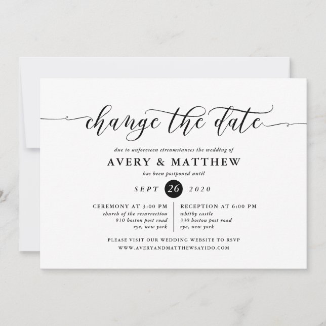 Invitation Modifier la date Mariage cérémonie et réception (Devant)