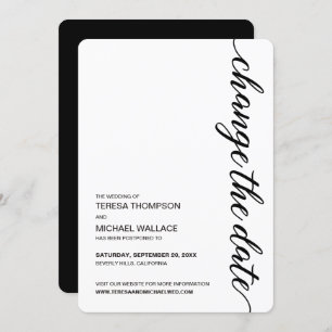 Invitation "Modifier la date" Mariage minimaliste noir et bla