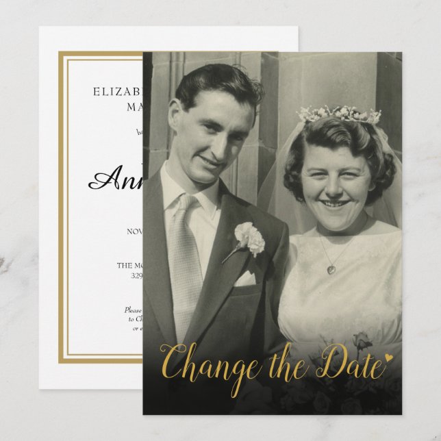 Invitation Modifier la photo de l'anniversaire du Mariage de  (Devant / Derrière)
