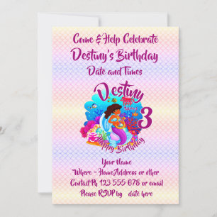 Invitation Modifier le nom d'âge Mermaid Anniversaire Fête Pe