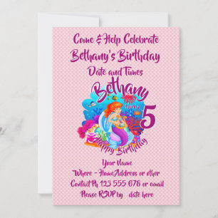 Invitation Modifier le nom d'âge Mermaid Anniversaire Fête Pe
