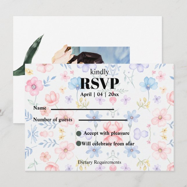 Invitation Modren blush pink floral  RSVP Card (Devant / Derrière)