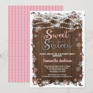 Invitation Moelleux d'hiver 16 seize flocs de neige bois rust