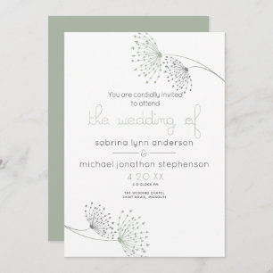 Invitation Moins Chic Sage Vert et Fleurs de Charbon