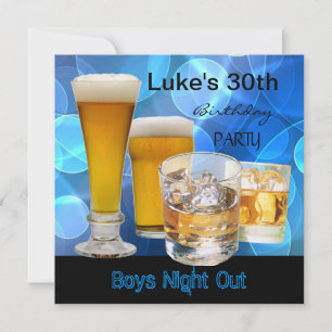 Invitation Mois 30e anniversaire Bleu Boissons Beer Boys Nuit