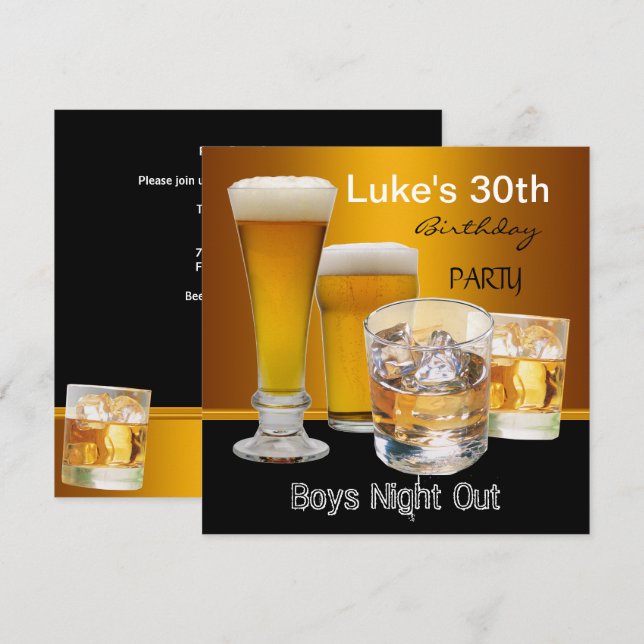 Invitation Mois 30e anniversaire de fête Boissons Beer Boys N (Devant / Derrière)