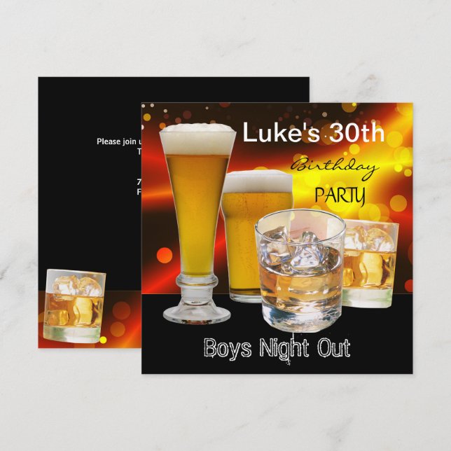 Invitation Mois 30e anniversaire de fête Boissons Beer Boys N (Devant / Derrière)
