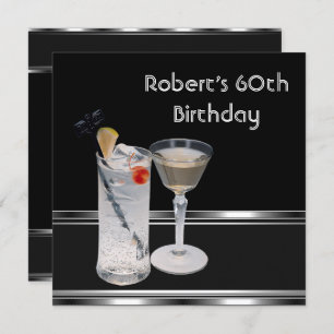 Invitation Mois 60e fête d'anniversaire Black Silver Boissons