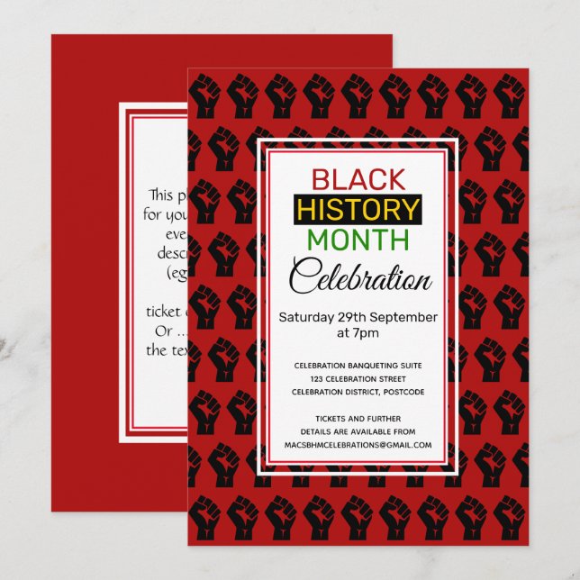 Invitation MOIS D'HISTOIRE NOIRE RETIRÉ | Fête de BHM (Devant / Derrière)