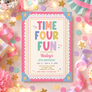 Invitation Moment de plaisir Fille fantaisiste 4ème Fête d'an
