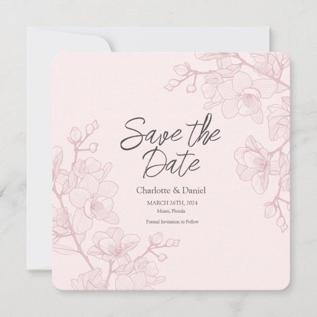 Invitation Moments d'orchidée rose | "Save the date" pour mar (Devant)