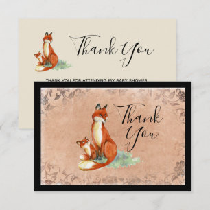 Invitation Momma Fox et bébé aquarelle Illustration Merci