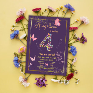 Invitation Mon ange a quatre ans : anniversaire de mon papill