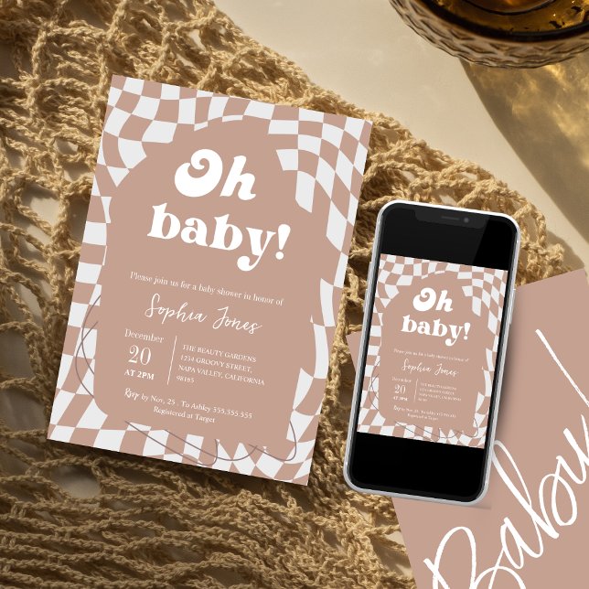 Invitation Mon bébé ! À damiers rose | EN VICHY | BABY SHOWER (Créateur téléchargé)