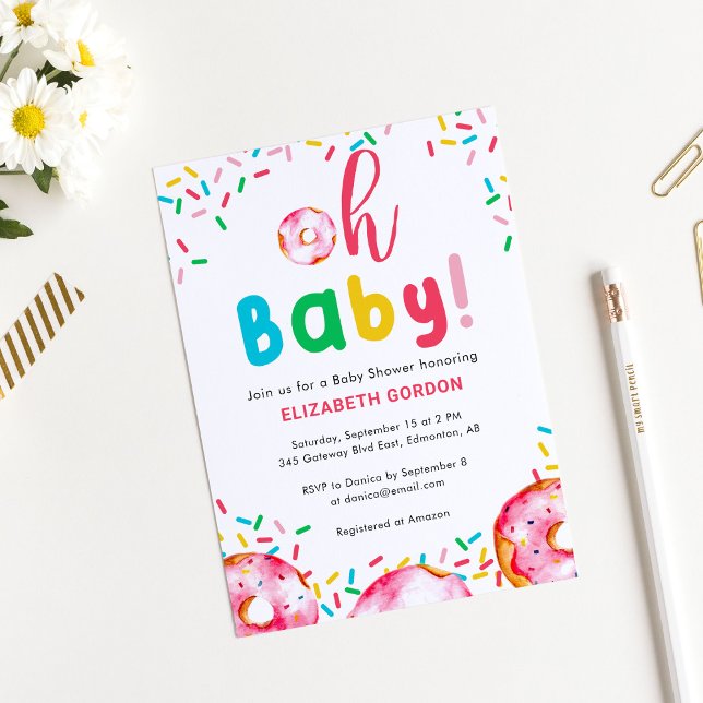 Invitation Mon bébé ! Baby shower arc-en-ciel à thème beignet (Créateur téléchargé)